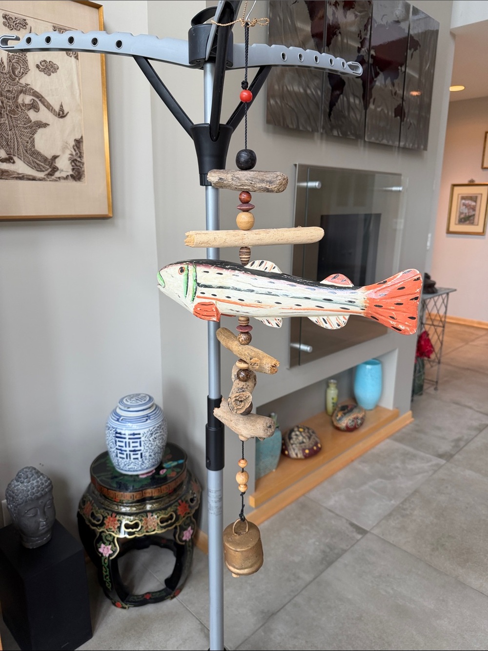 Handcrafted Orange & White Fish Wind Chime - Rustic Coastal Home Accents